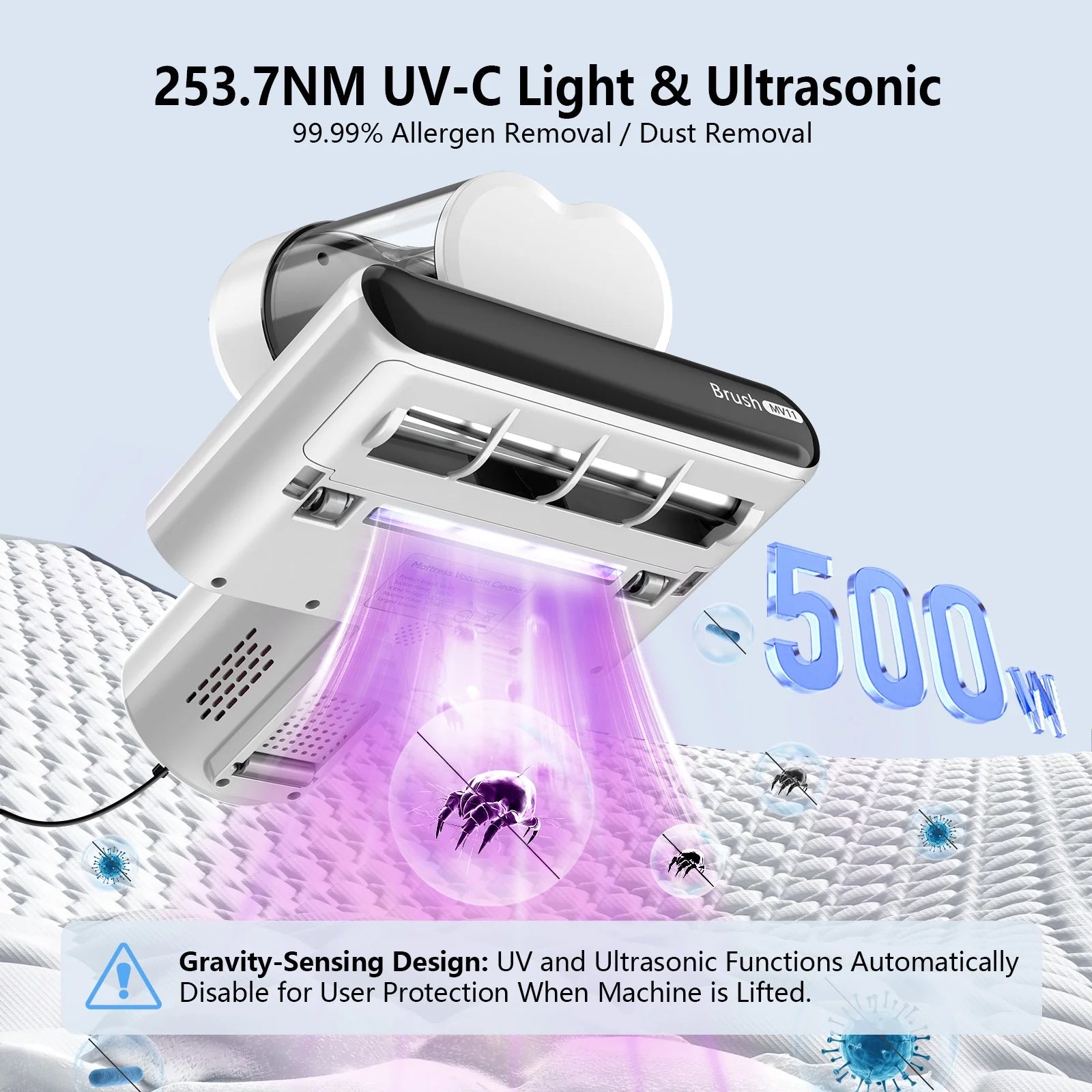 16Kpa Handheld Mattress Vacuum Cleaner, UV Light for Deep Cleaning Beds & Sofas