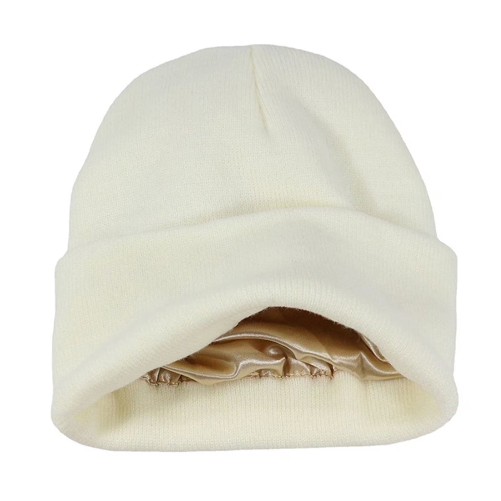 Winter Men Women Thermal Hat Solid Satin Lined Windproof Knitting Beanie Hat Warm Cap, White