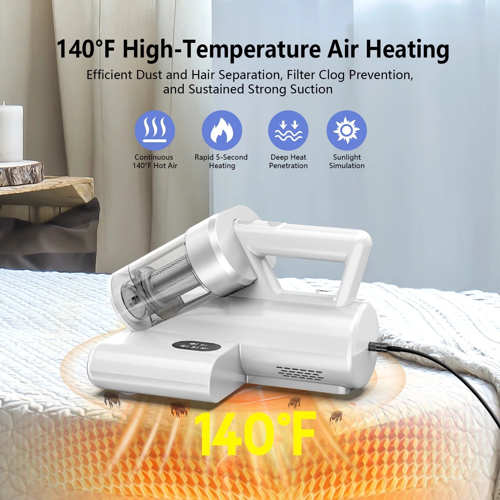 16Kpa Handheld Mattress Vacuum Cleaner, UV Light for Deep Cleaning Beds & Sofas