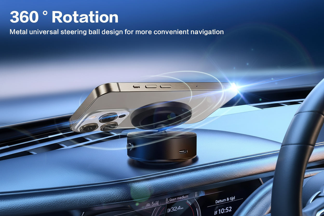 360 Rotatable Car Magnetic Phone Holder - Car Electric Suction Cup Vacuum Magnetic Phone Holder, Compatible with All Phone Types, Vacuum Phone Mount for Car Gym Bath Shower & All Smooth Surface